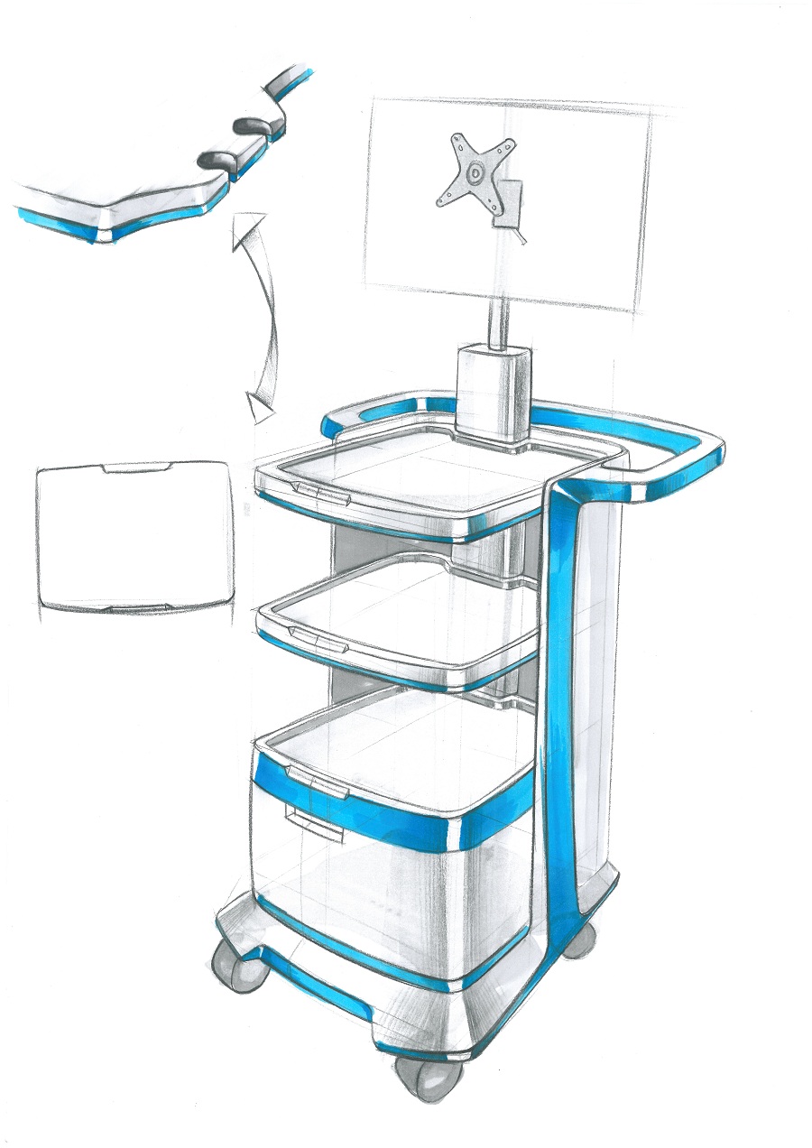 醫(yī)療器械一體化推車手繪設計